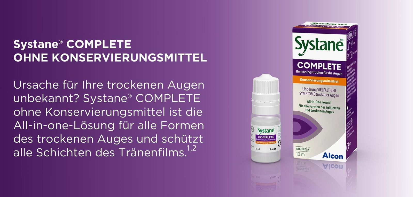Zu sehen ist die Systane Complete All-in-one-Lösung von Alcon.